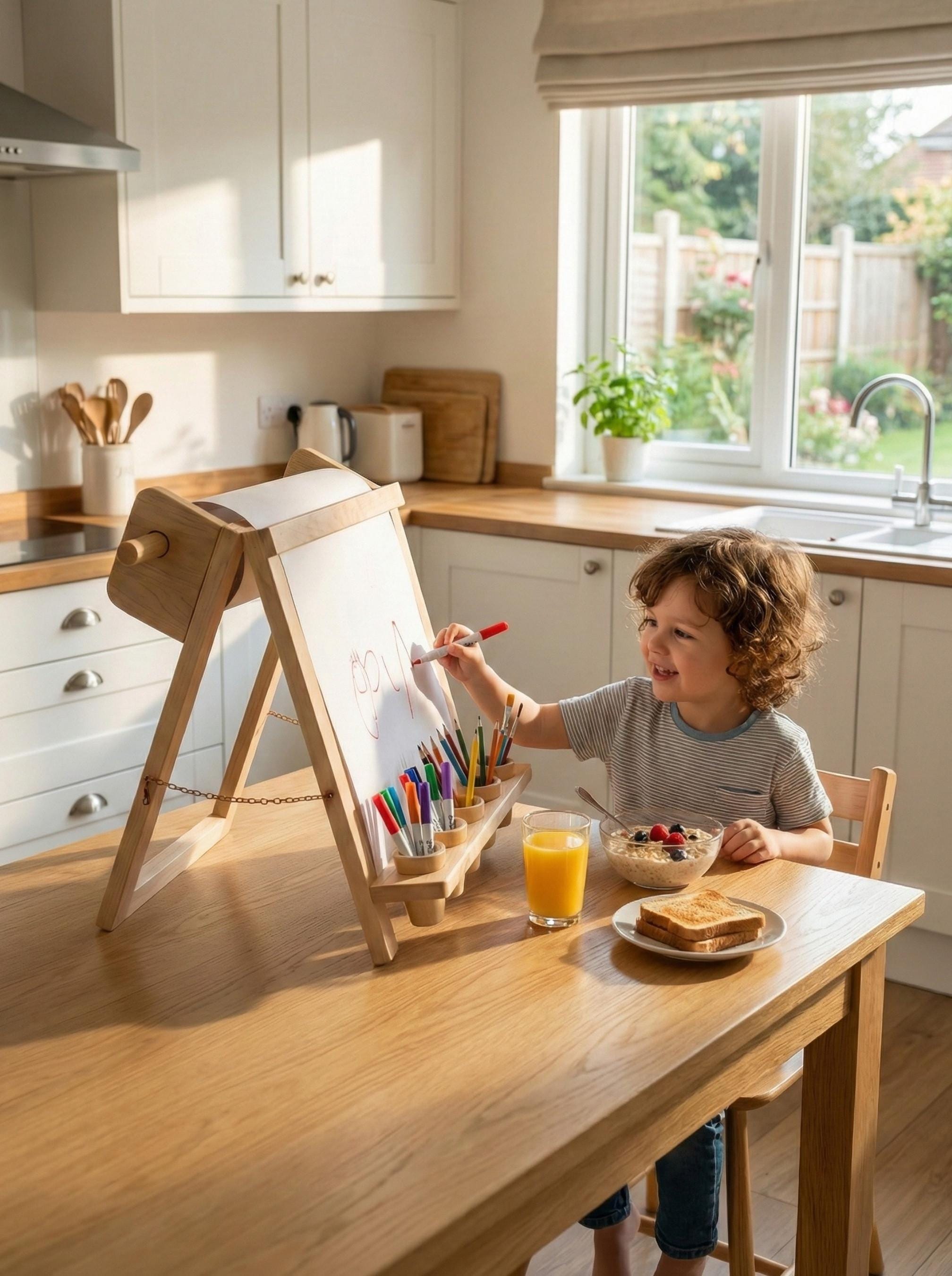 Drawing Board for Creative Children Designed as Montessori Art Easel with Supply Storage