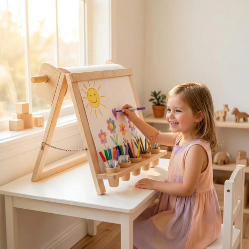 Drawing Board for Creative Children Designed as Montessori Art Easel with Supply Storage
