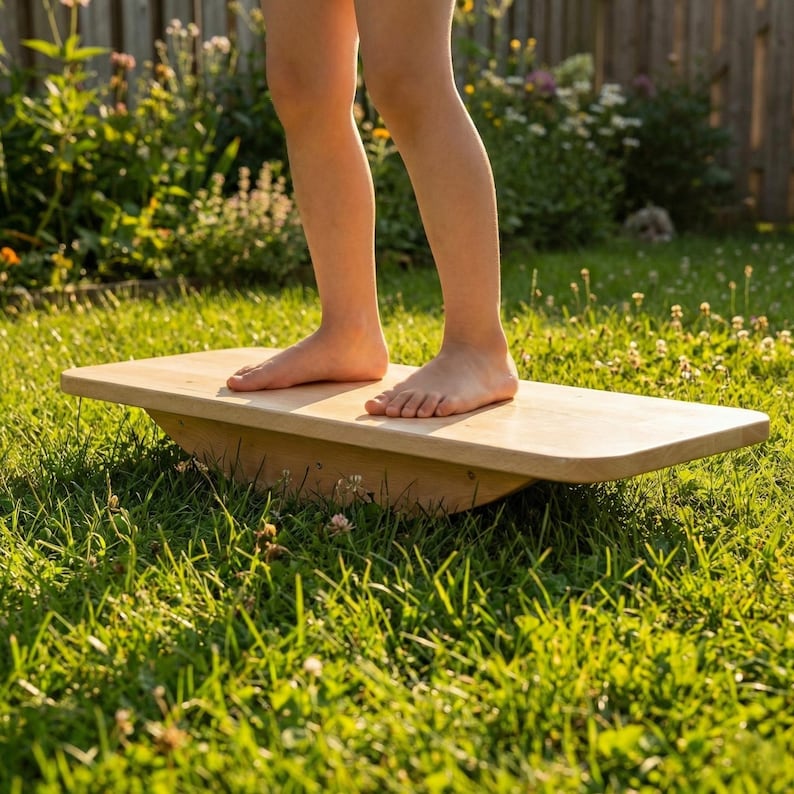 Wooden Montessori Balance Board to Improve Toddler Gross Motor Skills Through Active Play