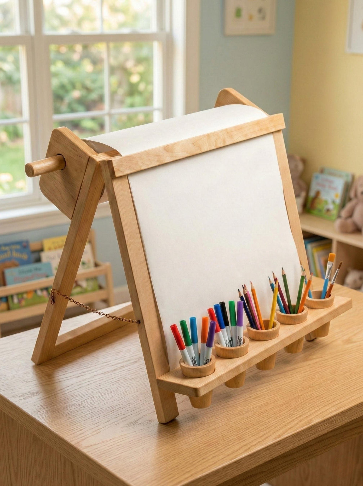 Drawing Board for Creative Children Designed as Montessori Art Easel with Supply Storage
