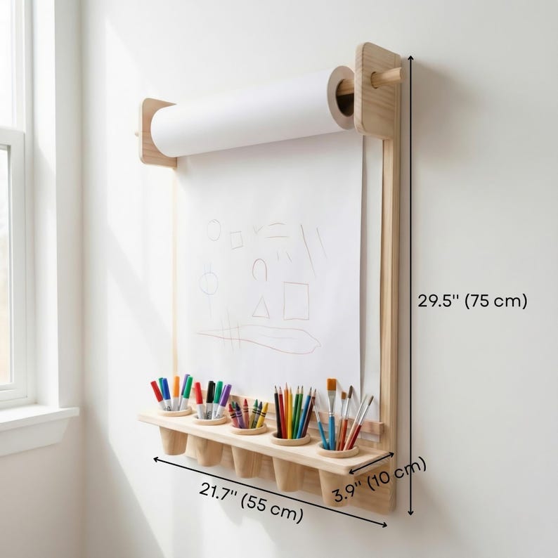 Drawing Board for Children with Storage Shelf and Paper Roll Dispenser