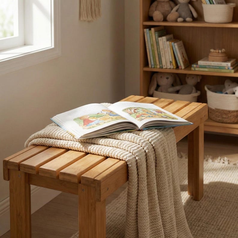 Montessori Learning Table with Bench, Child-Sized Art Furniture Set with Paper Holder