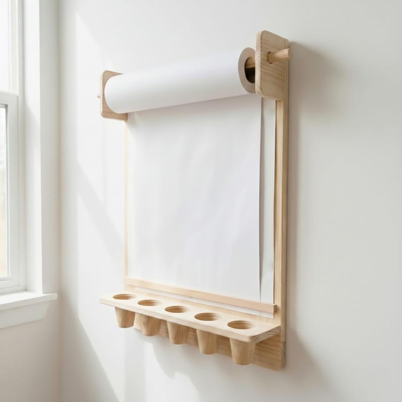 Drawing Board for Children with Storage Shelf and Paper Roll Dispenser