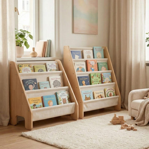 Montessori Style Wooden Book Rack with Front-Facing Display in 2 Sizes